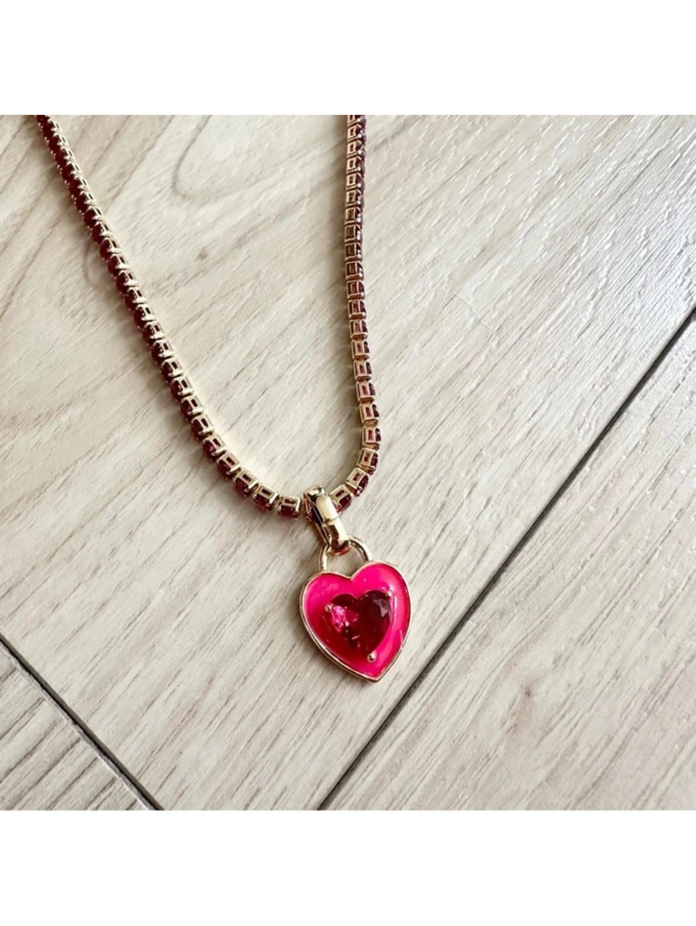 Pink rhinestone heart necklace